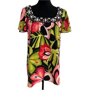 Nanette Lepore Embellished Multicolor Scoop Neck Top Size 2